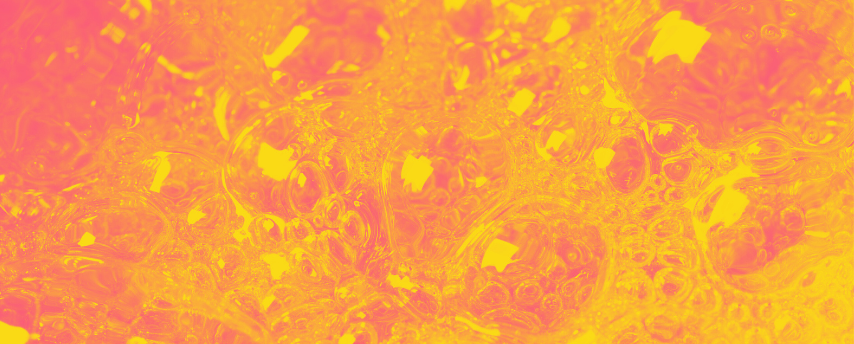 Abstract background of vibrant pink and yellow liquid with bubbles and swirling textures, used as a colorful backdrop for a THC/CBD syrup discount promotion banner.