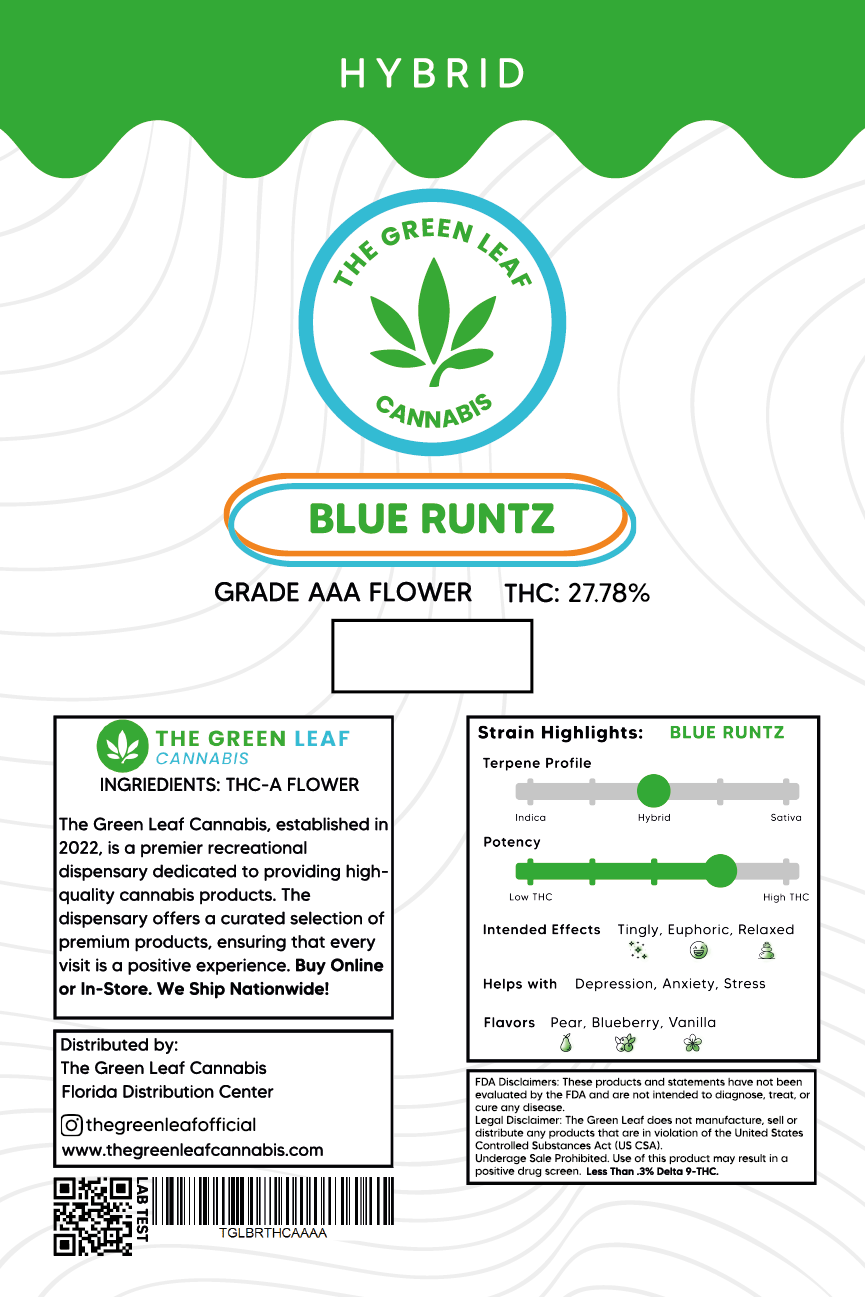Blue Runtz THCA Flower - Hybrid - 1g to 1 pound - AAA - The Green Leaf Cannabis