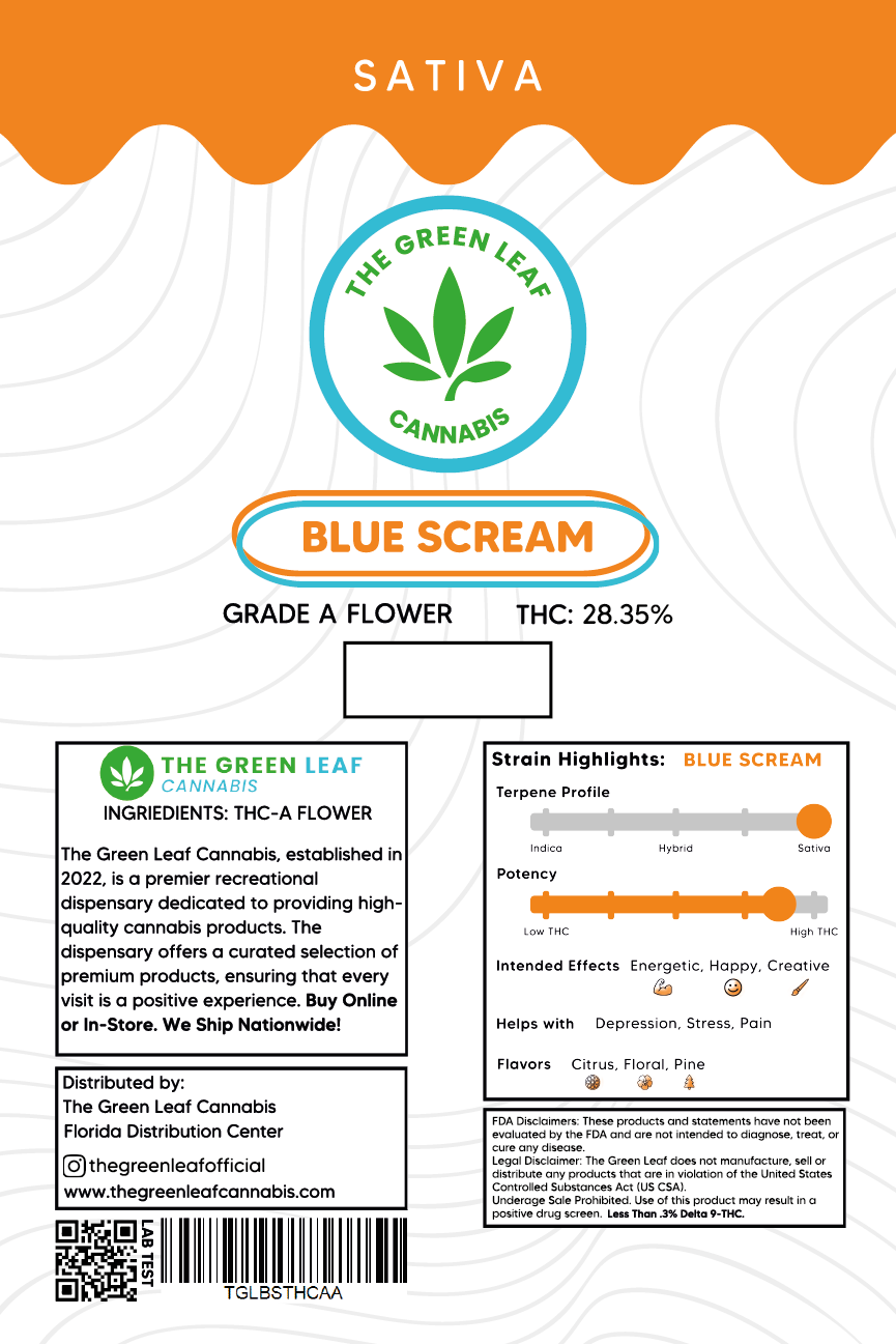 Blue Scream Flower - Sativa - 3.5 lb to 1 oz - A - The Green Leaf Cannabis