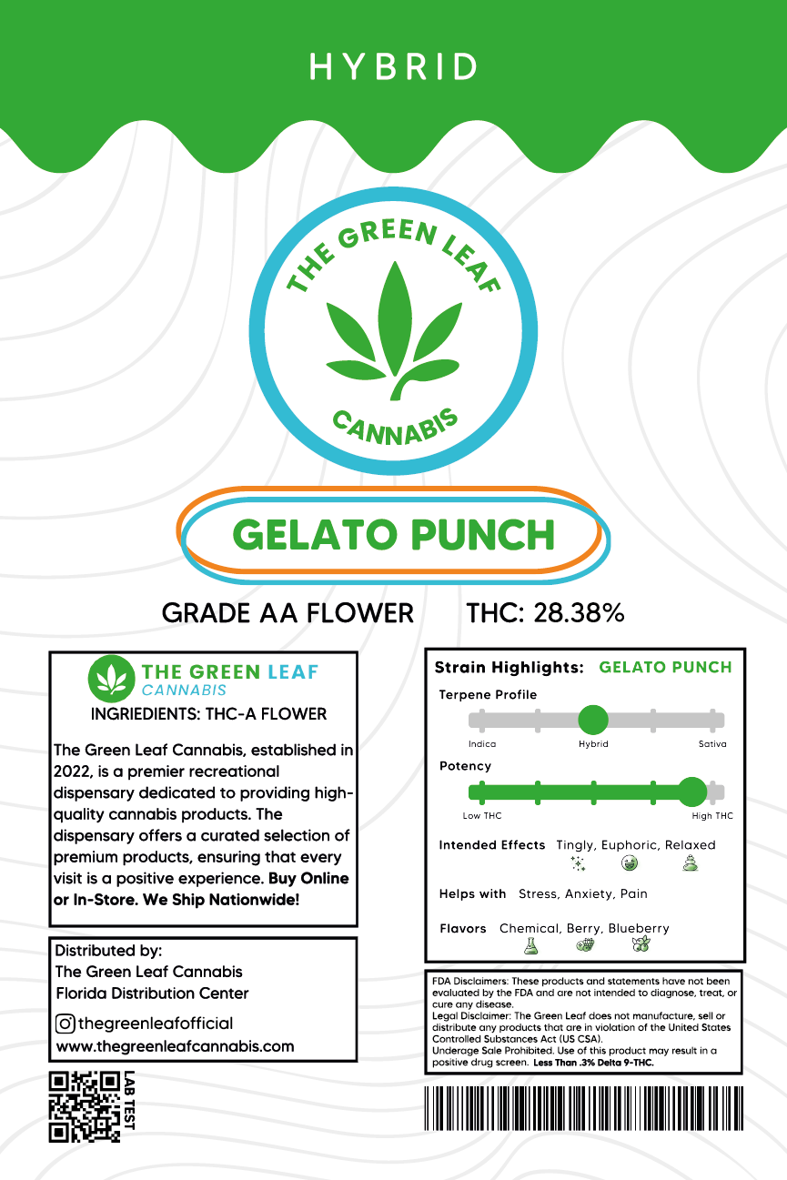Gelato Punch THCA Flower - Hybrid - 1g to 1 pound - AA - The Green Leaf Cannabis