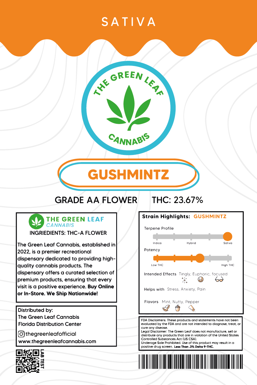 Gushmintz THCA Flower - Sativa - 1g to 1 pound - AA - The Green Leaf Cannabis