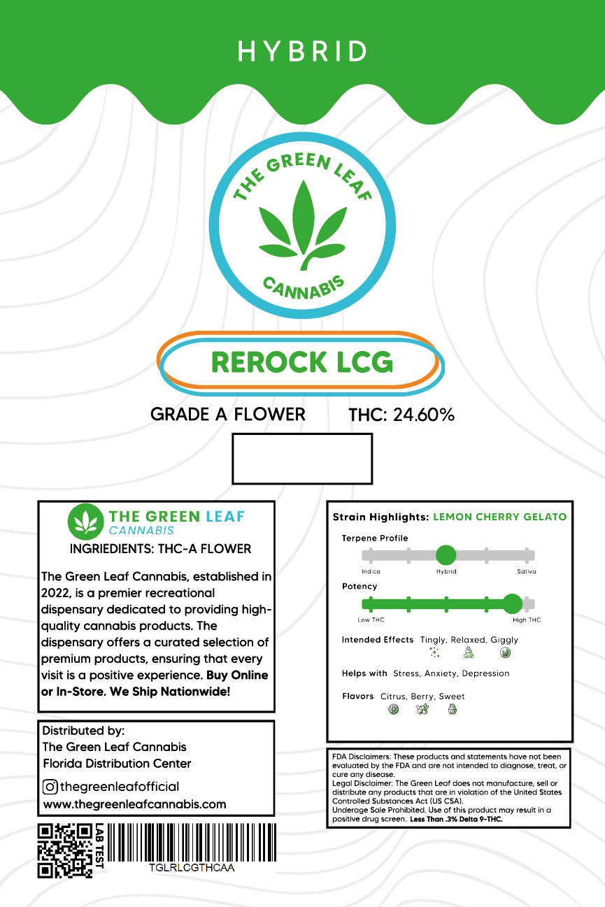 Rerock LCG THCA Flower - Hybrid - 3.5g to 1oz - A - The Green Leaf Cannabis