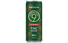 Crescent 9 Sour Watermelon THC Seltzer β 10mg THC, vibrant green packaging with juicy watermelon imagery for a refreshing cannabis-infused drink.