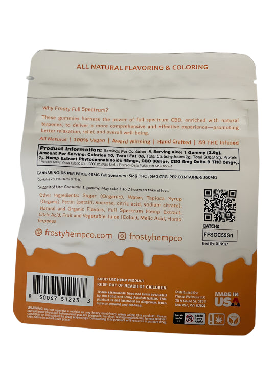 Orange Cream THC+CBG Gummies - 360mg THC+CBG - Frosty