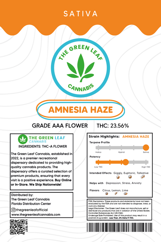 Amnesia Haze THCA Flower - Hybrid - 1g to 1 pound - AAA - The Green Leaf Cannabis