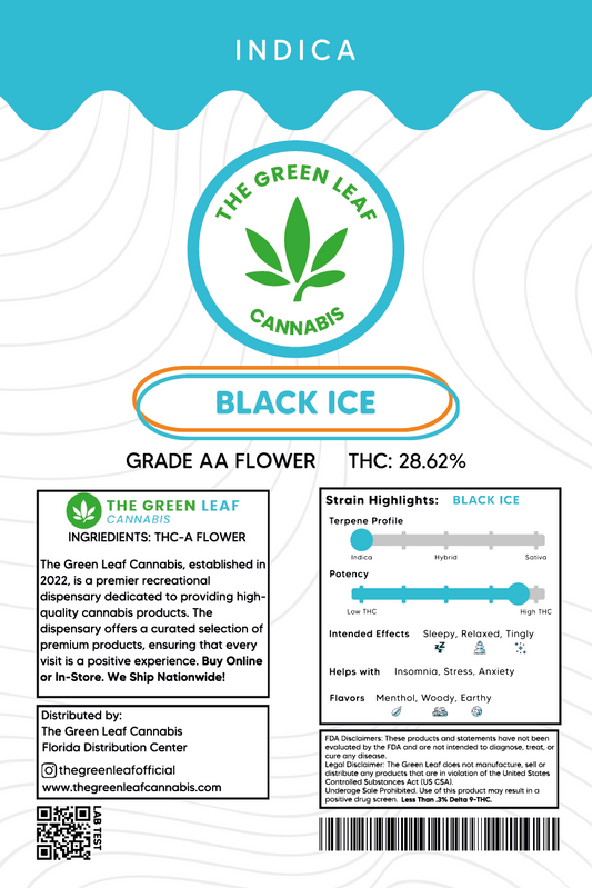 Black Ice THCA Flower - Indica - 1g to 1 pound - AA - The Green Leaf Cannabis
