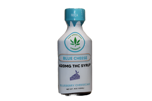 Blue Cheese-strain-indica-syrup-The Green Leaf Cannabis-Cannabis-THCA-blueberry cheesecake-120ml-Fast Acting THC Syrup-420mg THC
