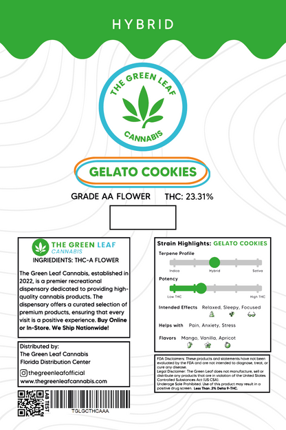 Gelato Cookies THCA Flower - Hybrid - 3.5g to 1oz - A - The Green Leaf Cannabis