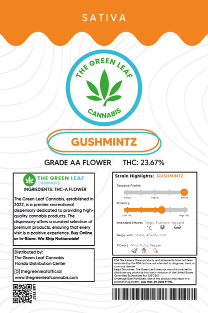 Gushmintz THCA Flower - Sativa - 1g to 1 pound - AA - The Green Leaf Cannabis