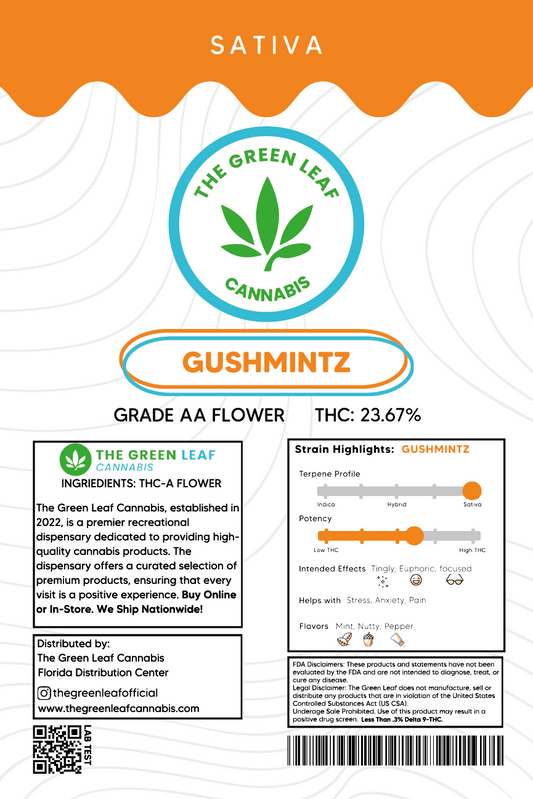 Gushmintz THCA Flower - Sativa - 1g to 1 pound - AA - The Green Leaf Cannabis