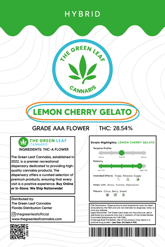 Lemon Cherry Gelato THCA Flower - Hybrid - 1g to 1 pound - AAA - The Green Leaf Cannabis