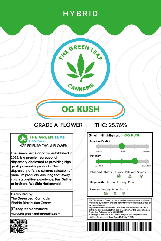 OG Kush THCA Flower - Hybrid - 1g to 1 pound - A - The Green Leaf Cannabis