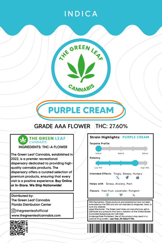 Purple Cream THCA Flower - Indica - 1g to 1 pound - AAA - The Green Leaf Cannabis