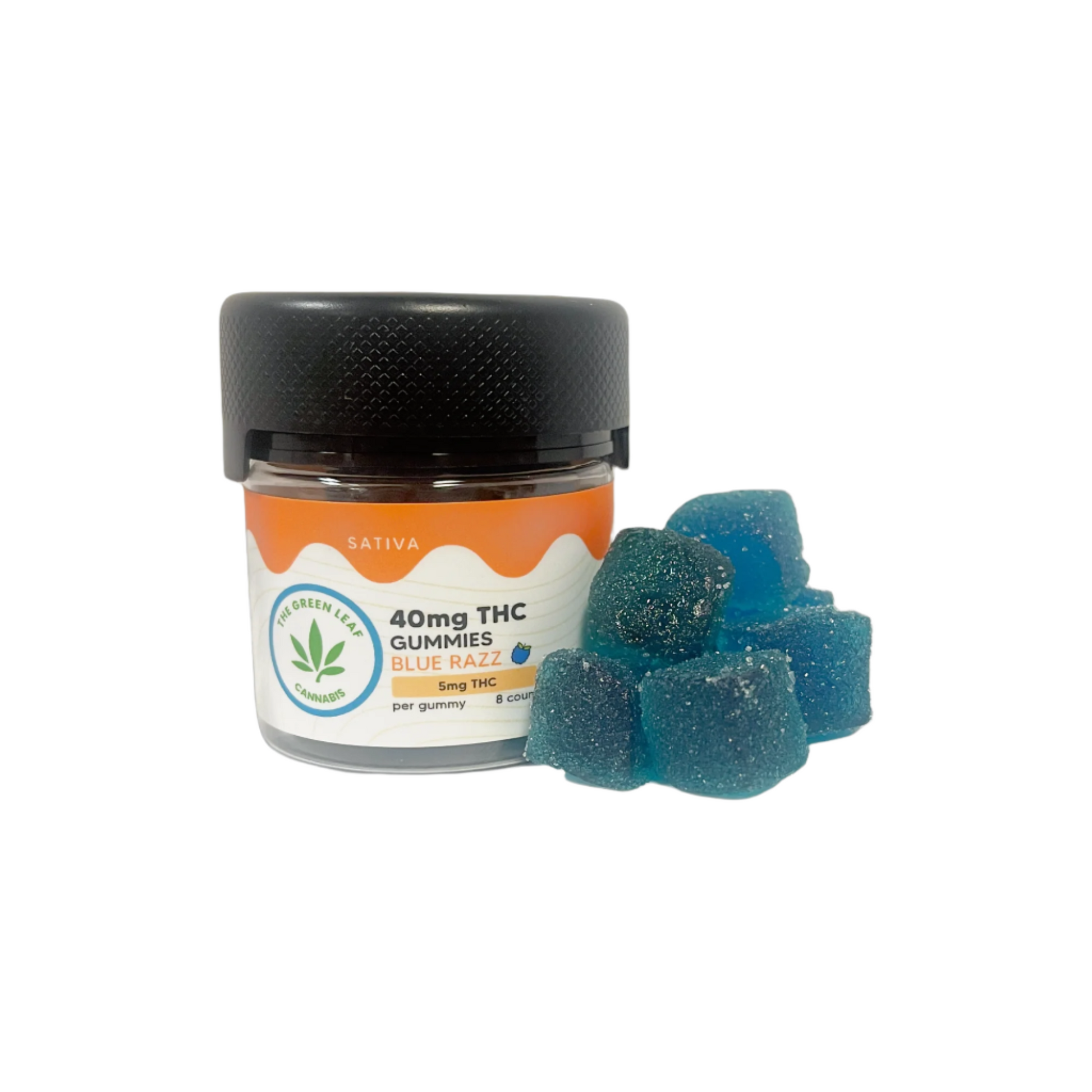 Sativa-THC-gummies-THC edibles-Blue razz-8ct-THC-blue gummies